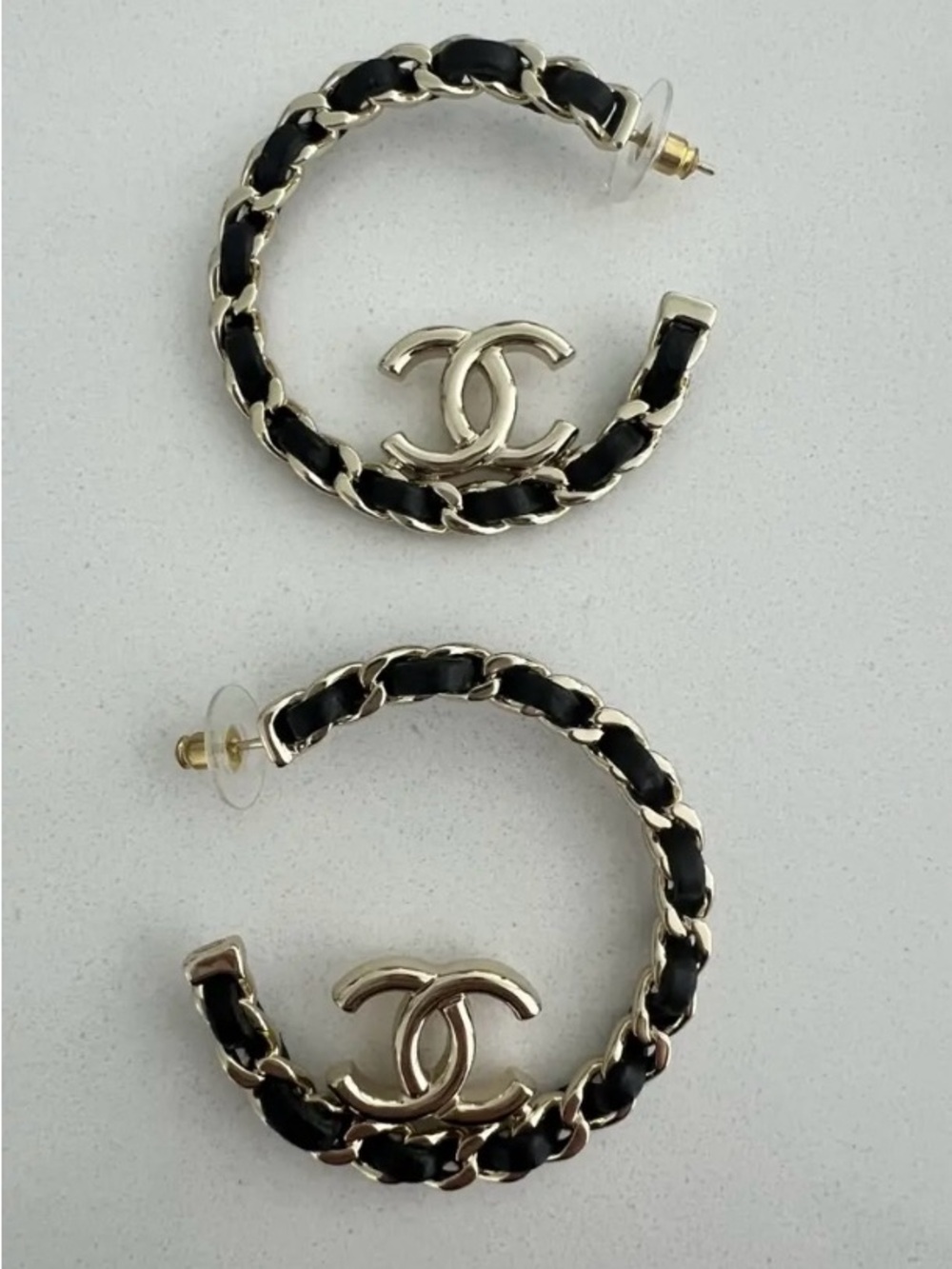 Double C Black and Gold - Tone Twin Sided Logo Hoop Earrings